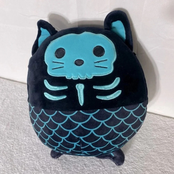 Halloween  Sheika Skeleton Cat Mermaid Black Blue Squishmallow Plush - Picture 1 of 11